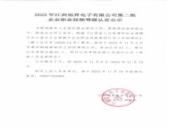 2022年江西旭昇電子有限公司第二批企業(yè)職業(yè)技能等級認(rèn)定公示